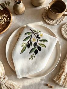 Cirelle 1/2/4 Pcs Embroidered Cloth Napkins, Beige Dinner Napkins With Olive Branch Motif, Reusable Washable Table Napkins For Dining Room, Wedding & Party Decor - Multicolor - View 9