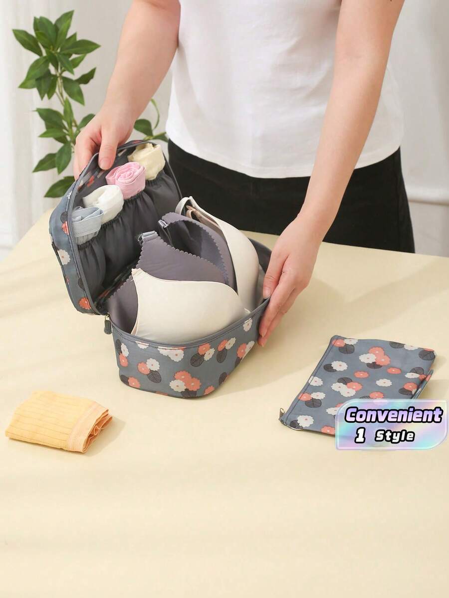 1PC Large Capacity Polyester Travel Storage Bag With Compartments Portable Toiletry Organizer Boho Pattern Underwear Clothes Organizer Practical Personal Items Manager Holiday Gift Christmas Vacation Essentials For Women Men Teens - Blue - View 1