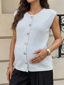 MaterniWear Maternity Casual Versatile Knit Vest Wedding Guest Going Out Casual Winter - Apricot - View 1