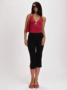 MUSERA Red Slinky Embellished Double Strap Halterneck Top Summer Holiday Ibiza Festival Black Lotus - Red - View 3