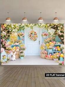 1PC POLYESTER EASTER EGG COLORFUL GARLAND BACKGROUND BACKDROP FOR HOME OFFICE OUTDOOR STUDIO PARTY DECOR SPRING FESTIVAL PHOTO PROPS WALL HANGING GIFT - White - View 3