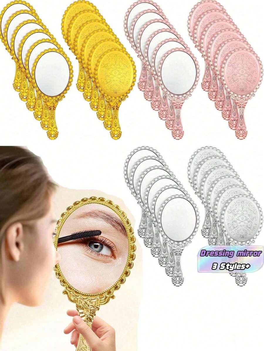 Retro Handheld Mirror, Small And Portable Golden Floating Princess Mirror, Portable Makeup Mirror, A Princess-Themed Small Gift Suitable For Classroom Parties, Travel, Etc. - Multicolor - View 1