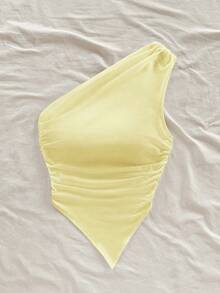 Soleia Pale Yellow Asymmetric Hem Shoulder Off Top, Suitable For Summer Vacation - Yellow - View 6