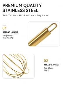 1pc Stainless Steel Egg Mixer, Suitable For Small Kitchen Tools, Used To Mix Egg Liquid And Whipped Cream, Suitable For Making Cakes, Mixing Baking And Cooking, Suitable For Beating Eggs, Cream, Suitable For Parties, Daily Home Cooking, Kitchen Use. - Gold - View 4