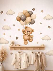 1Set Self Adhesive Durable PVC Removable Waterproof Bohemian Style Bear Balloon Nebula Pattern Wall Decals Stickers For Home Bedroom Living Room Wall Art Home Decor - Multicolor 2 - View 3