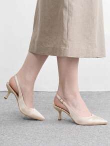 CUCCOO BIZCHIC Model Baru Musim Semi dan Musim Panas, Hak Tipis Lancip, Hak Sedang, Warna Aprikot, Kain Nyaman dan Serbaguna, Temperamen Elegan, Tampilan Mengkilap, Ringan - krem B - View 3