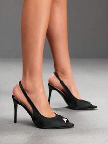 CUCCOO SZL Women's Black Peep Toe Slingback V-Cut French Style Elegant Date Versatile Stiletto High Heel Sandals - Black - View 4