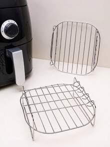 1PC Stainless Steel Air Fryer Skewer Rack With Sticks, Multi-Layer Square Barbecue Grill Stand, Detachable Raised Support Frame, Heat Resistant Non-Rust Roasting Accessory For Meat Vegetable Skewers, Easy Clean Kitchen BBQ Cooking Tool - Silver - View 6