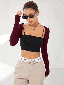 Comfortcana Spring/Autumn Solid Color Short Cardigan, No Straps, Suitable For Autumn/Winter - Burgundy - View 4