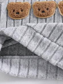 SHEIN 2件組韓式羅紋刷毛質感新生兒寶寶卡通熊刺繡運動衫長褲套裝，可愛休閒灰色秋季款 - 灰色 - 查看 4