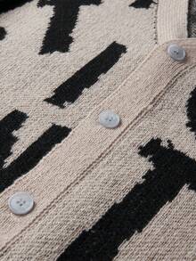 Manfinity CasualKnits 男士字母圖案長袖單排扣針織開襟衫 - 卡其色 - 查看 4