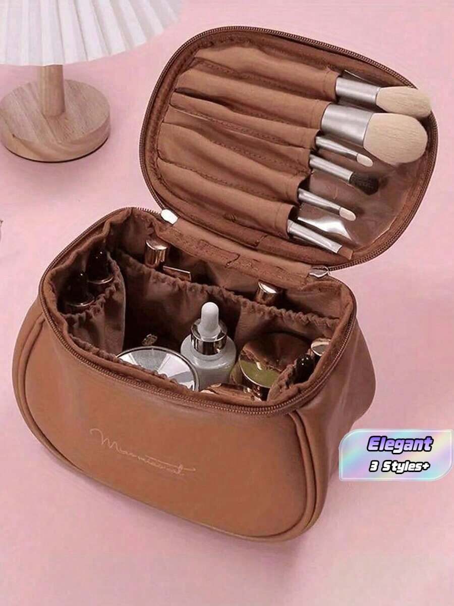 Leather Portable Cosmetic Bag, Multi-Functional Travel Storage Bag, Lightweight Toiletry Cosmetic Bag, Cosmetic Storage Bag, Handheld Cosmetic Storage Bag, Travel Essentials, Cruise Essentials, Dorm Essentials, Valentine'S Day Gift, Wedding - Multicolor - View 1