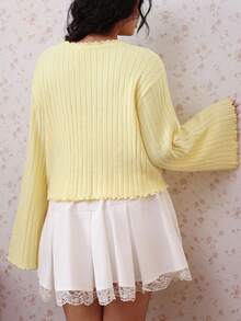 CovetEZ Plus Size Women Solid Color Casual Cute Kawaii Versatile Daily Wear Cardigan Back-To-School Office Formal Yellow Summer - Light Yellow - View 2