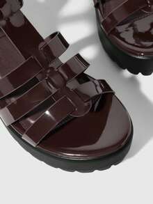 HighSole Women's Fashion High Heel Strap Sandals Simple Fashion Casual Daily - Coffee Brown Mirror - View 3