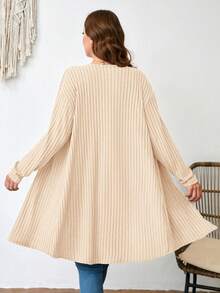 SHEIN LUNE Plus Size Plain Color Ribbed Knit Cardigan For Spring And Autumn Winter Clothes Fall - Apricot - View 2