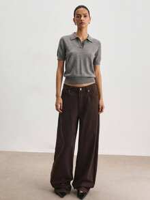 ATUI Studio Sweater Wanita Lengan Pendek Berkerah Abu-abu Serbaguna untuk Musim Gugur, Cocok untuk Kantor, Makan Siang, Minimalis, dan Kasual. - Grey - View 4
