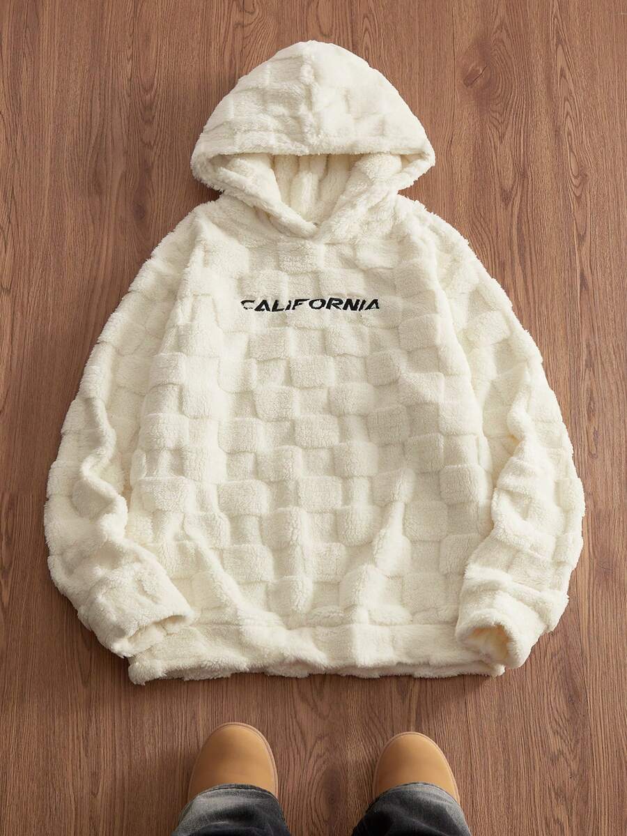 SWAVVY Men's Autumn/Winter Casual Loose Fit Coral Fleece Hoodie Sweatshirt, Standard Size, White With Embroidery - White - View 1