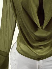 Mistrie Women's Cowl Neck Chiffon Sheer Blouse Night Out Going Out Date Night Olive Green Summer Sexy - Green - View 7