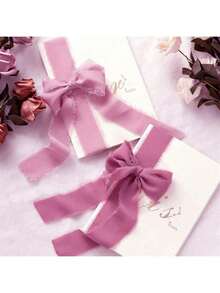 3 Rolls, 3 Colors, Hand-Wrapped Chiffon Ribbon, Suitable For Wedding Invitations, Mother's Day, Bridal Bouquets, Gift Wrapping, DIY Crafts, Rustic Wedding Invitations, Bows, Garlands, Christmas Decorations, - Pink ribbon - View 9