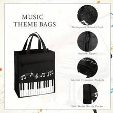 2/5pcs Piano Key Music Waterproof Oxford Cloth Tote Bag, Shoulder Bag, Shopping Bag, Travel Weekend Bag, Reusable Music Handbag, Casual Fashion, Musical Note Pattern, For School, Shopping And Commuting - Black - View 4