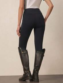 With My Calm With My Calm Women's Autumn/Winter Sports Equestrian Pants, Black Tight Regular Waist With Ear Loops, Side Pockets, Reflective Dots, Optimized Pattern, 9/10 Length, Suitable For Daily Casual, Running, Yoga, Gym, Tennis, Golf, Cycling, Horse Riding - Black - View 3