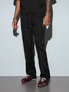 Modcrash Mens Colorblock Polo Shirt And Pants Set, Short Sleeve Half Zip Top With Long Zipper Pants For Spring Summer - Black - View 6
