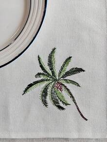 Cirelle 1/2/4 Pcs Embroidered Palm Tree Cloth Napkins, Off-White Dinner Napkins With Green Tropical Palm Embroidery, Washable Reusable Table Napkins For Dining Room Decor - Multicolor - View 15