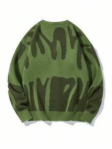Manfinity CasualKnits 男士對比色長袖單排扣休閒針織開襟衫 - 軍綠色 - 查看 2