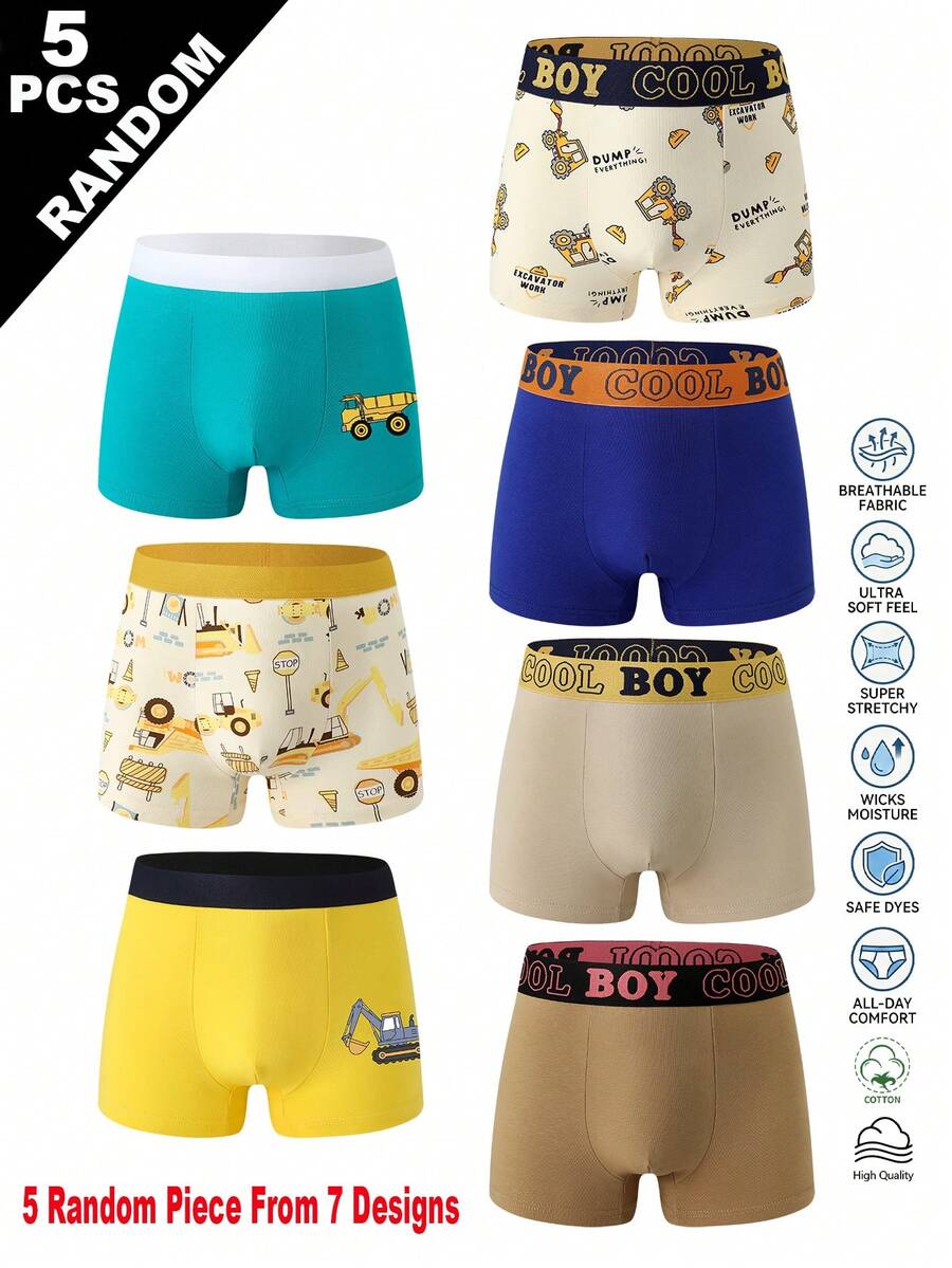 (7 piezas aleatorias) Calzoncillos bóxer cuadrados cómodos con estampado de consola de juegos de dibujos animados para niños - Multicolor - Ver 1