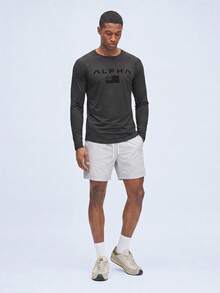 Nelvento Soul Men Black Letter Graphic Raglan Sleeve Sports Tee,Summer Athleisure Gym Workout Tops,Long Sleeve Breathable Fitted Crew Neck Compression T-Shirt - Black - View 3
