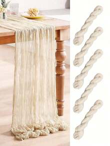 Polyester Cream Foldable Table Runner – Holiday Wedding Birthday Party Decor, Home Dining Table Cover, Versatile For Photo Frame Display, Banquet Kitchen Events - Beige - View 4