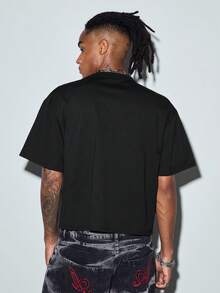 Modcrash Men's Summer Letter Print Casual Versatile Daily Short Sleeve T-Shirt - Black - View 3
