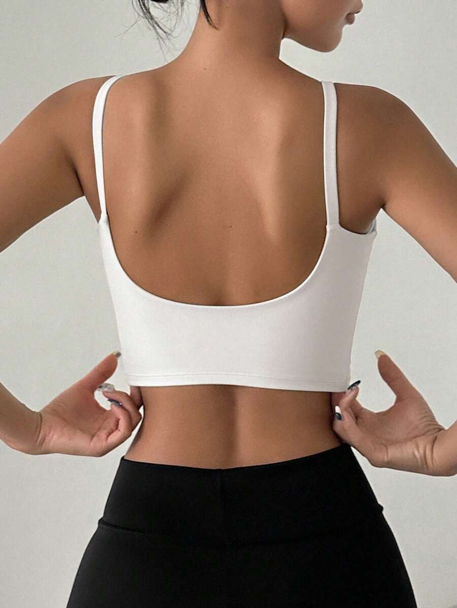 DAZY Solid Backless Sports Bra Thin Clothing - White - View 1