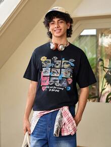 Whitmere Men's Black Eye Pattern Graffiti Vintage Print T-Shirt - Black - View 1