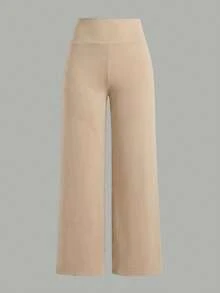 SHEIN Girlism 青少年女孩秋冬針織黑色/棕色/卡其色高腰寬腰帶修身直筒寬腿長褲 百搭簡約舒適街頭風 3件套 - 彩色 - 查看 9