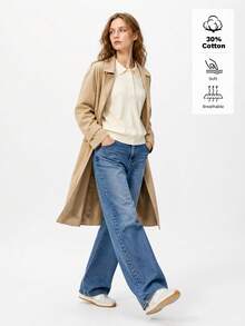 SHEIN BASICS Women's Cream White Polo Collar Long Sleeve Casual Top Cotton Going Out Everyday Travel Everyday Home School Graduation College Outfits Autumn - Light Yellow - View 2