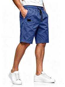 Manfinity Homme Men Drawstring Waist Slant Pocket Shorts - Lake Blue - View 4