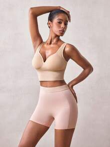 Veilyse 1 pieza Sujetador deportivo transpirable para mujer, absorbente de sudor, amortiguador de impactos, engrosado, soporte para fitness, running, yoga, ropa interior deportiva, top deportivo - Albaricoque - Ver 4