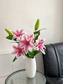 Cirelle 1pc Real Touch Artificial Lily Stem, Realistic Faux Silk Stargazer Lily Flowers, Artificial Floral Spray For Home Table Decor, Vase Arrangement, Wedding Decor - Multicolor - View 9