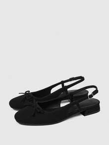 Sleekvia Black Suede Bow Design Back Strap Pumps - Black - View 9