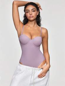 SHAPORA Women's Solid Color Spaghetti Strap Camisole Shapewear - Dusty Pink - View 7