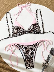 Swim Vcay 女款 2 件組海灘夏季套裝，多色隨機印花肩帶上衣與比基尼泳褲，2 合 1 泳衣套裝 - 彩色 - 查看 3