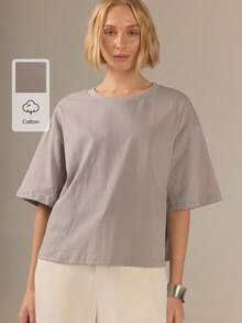KÆRIA Hus 寬鬆方正版 T-shirt - 100% 純棉針織布 - 灰色混色 - 休閒基本款，適合日常與辦公室休閒穿著 - 黑色 - 查看 8