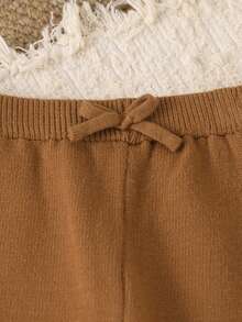 SHEIN Young Girls Sweaters Pants, Wide Leg Straight Leg Pants, Comfortable Soft Versatile Solid Color Khaki, Suitable For Autumn Winter Casual Outings Play Parties, Simple All-Match Daily Wear - Coffee Brown - View 8