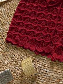 Soleia Drawstring Hollow Knit Fitted Cover-Up Top And Shorts - Burgundy - View 6