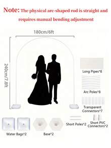 Half Moon Wedding Arch Stand PVC Curved Balloon Arch Frame Kit With Stable Water Fill Bases, Reuse Backdrop Arch For Wedding Ceremony, Birthday Party, Gender Reveal, Anniversary, Indoor Outdoor Floral Balloon Photo Background Decoration For All Event - White - View 3