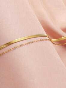 Glamine 2件套鍍金不鏽鋼18K扁平鍊腳鍊套裝 - 金色 - 查看 3