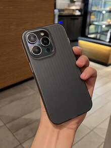 1PC Semi-Transparent Frosted Corrugated Phone Case Compatible With Iphone 16 And 16 Pro Simple Design With Soft TPU Bumper Scratch-Resistant Slim-Fit For Men, Women, And Teens Daily Business And Travel Gift - Black - View 2