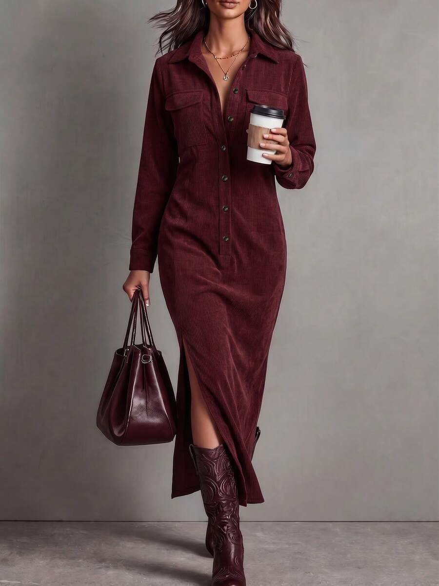 EMERY ROSE Lady's Fine-Woven Elegant Autumn Long Dress - Purple - View 1