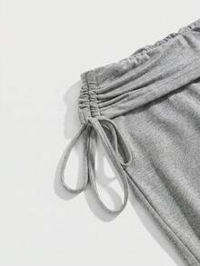 ROMWE Versatile Black Drawstring Flare Leg Pants For Women - Light Grey - View 4